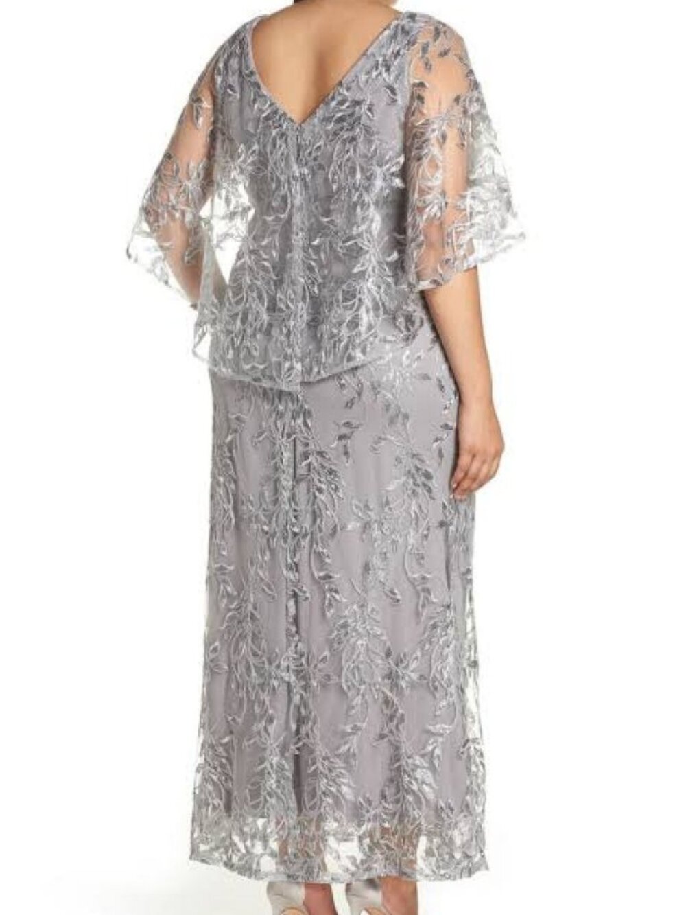 Brianna Sequin Formal Gown Gray Mother of Bride Wedding Guest Capelet 12 NWOT